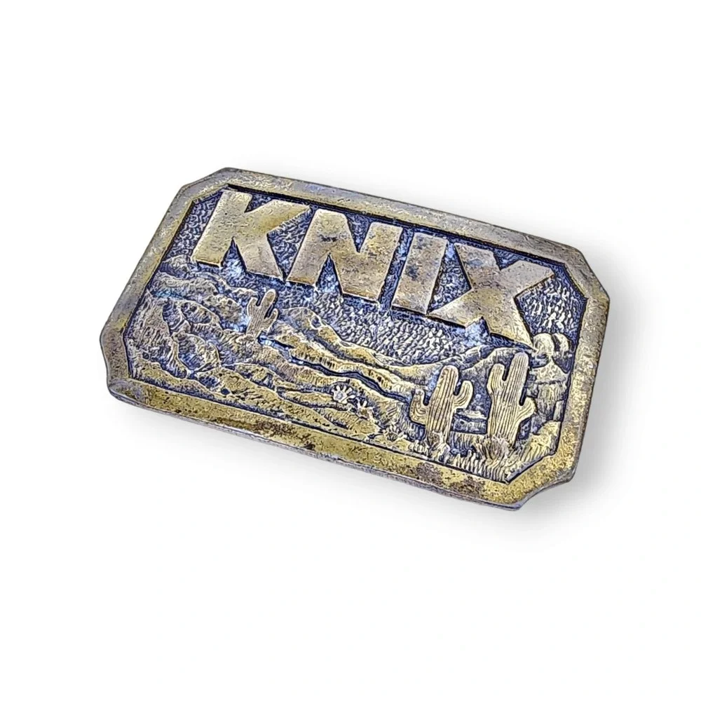 Vintage Brass Belt Buckle Country Music KNIX Radio Phoenix Fits 1.75 Inch Belt